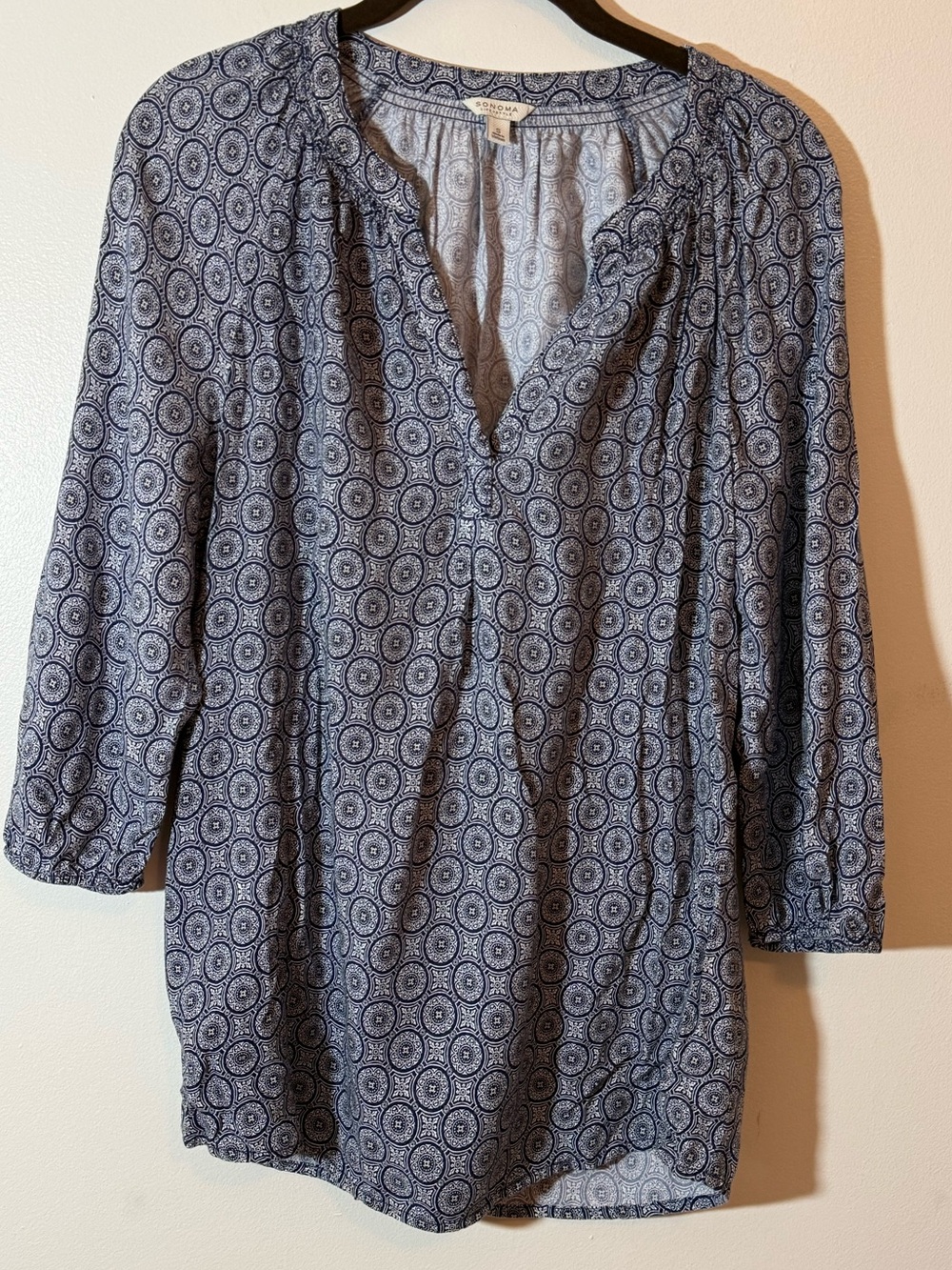 Sonoma Brand Navy Medallion Peasant Tunic Top